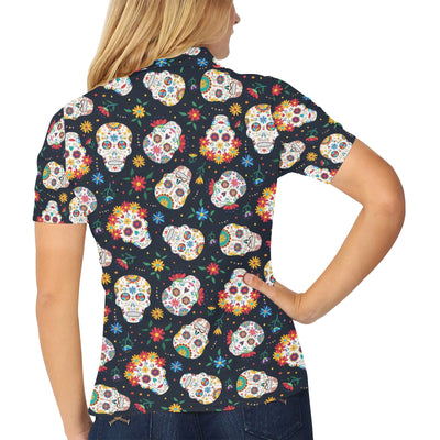 Sugar Skull Print Design LKS305 Women's Polo Shirt