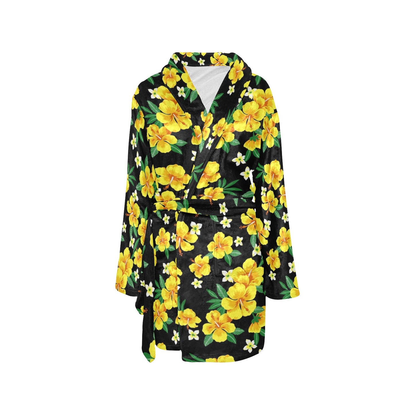 Yellow Hibiscus Pattern Print Design HB08 Women's Fleece Robe