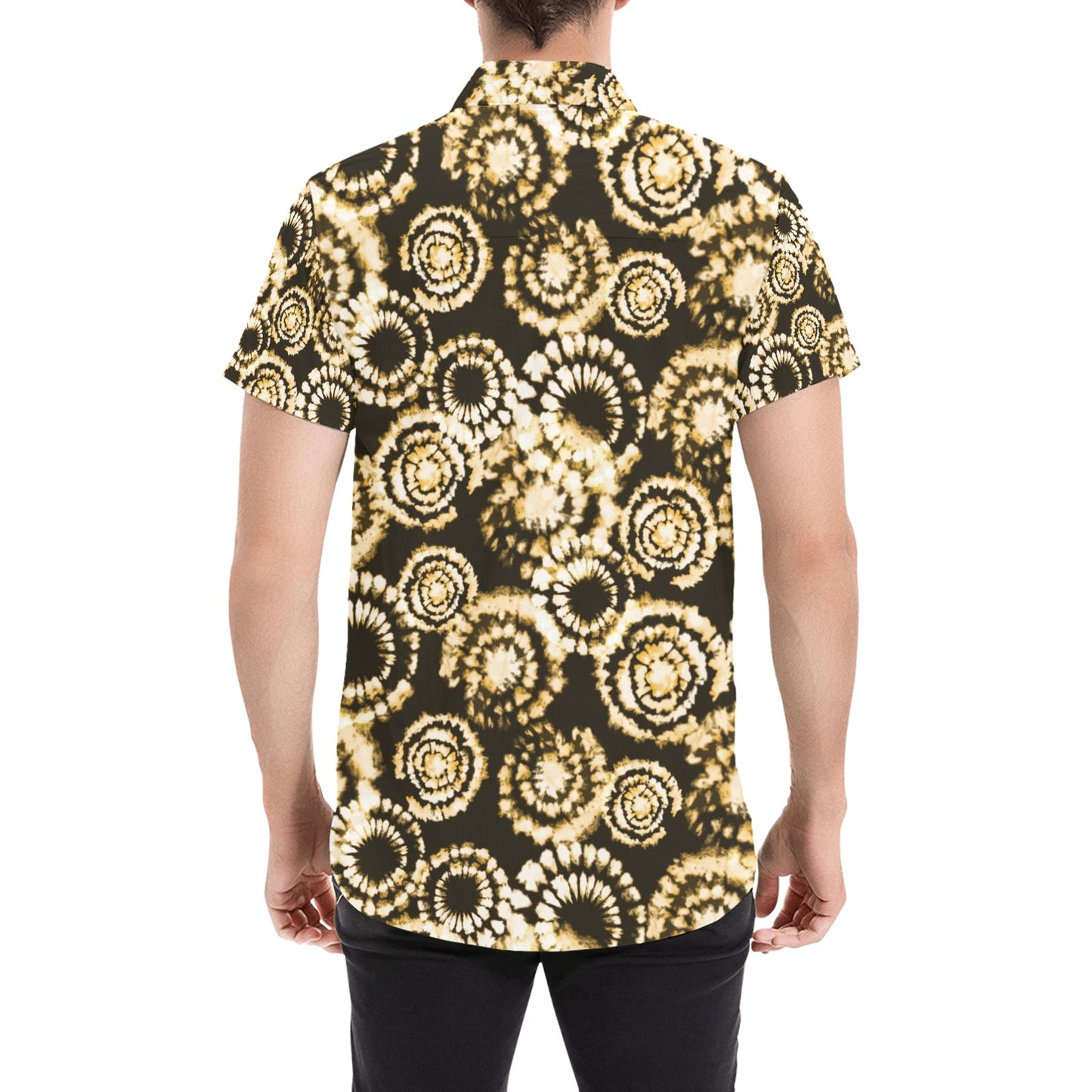 Tie Dye Print Design LKS307 Men Short Sleeve Button Up Shirt