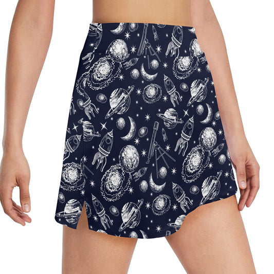 Space Rocket Print Design LKS301 17" Golf & Pickleball Skort with Pockets