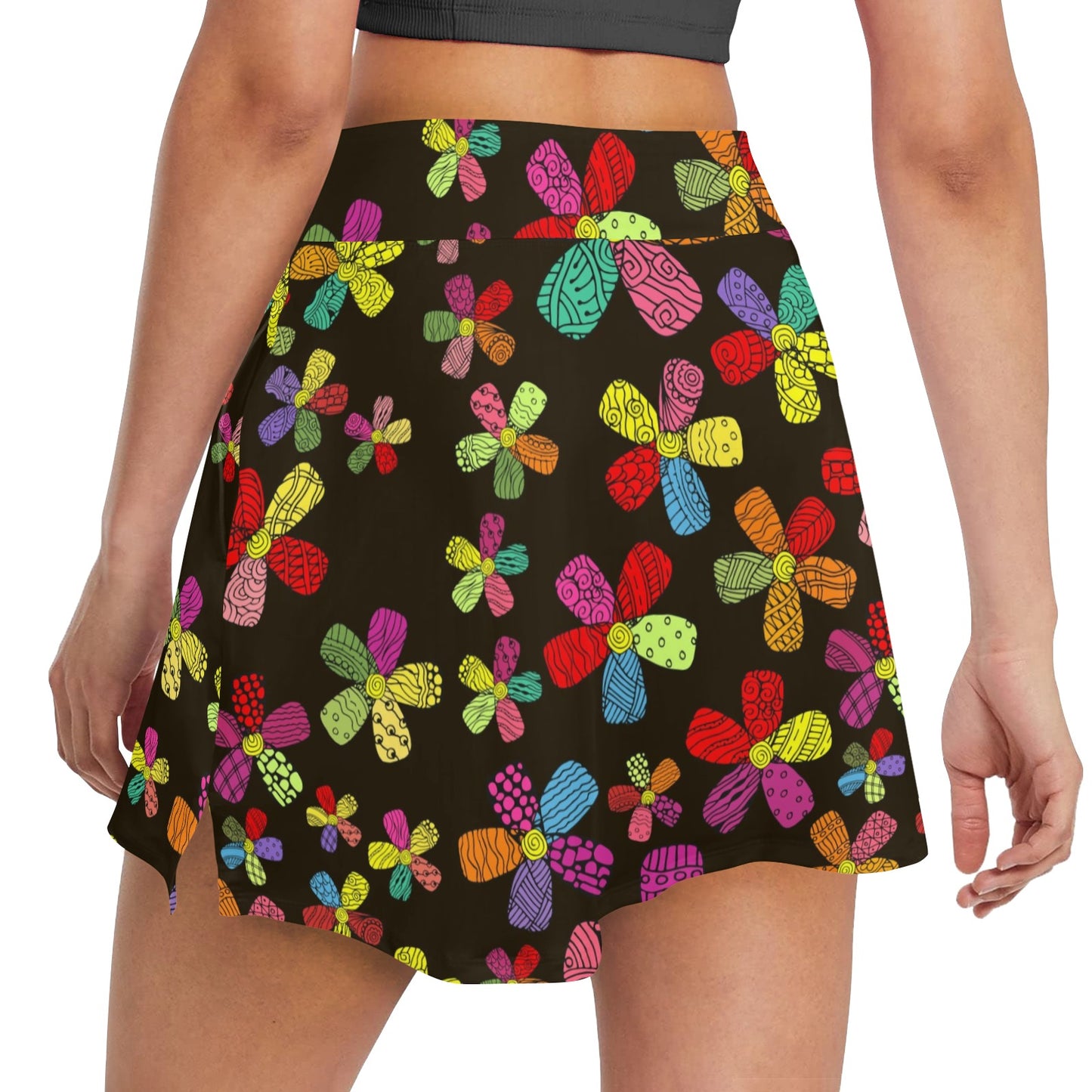 Flower Power Colorful Print Pattern 17" Golf & Pickleball Skort with Pockets