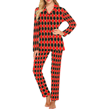 Harlequin Print Design LKS401 Women's Long Pajama Set