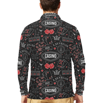 Casino Pattern Print Design 04 Long Sleeve Polo Shirt For Men's