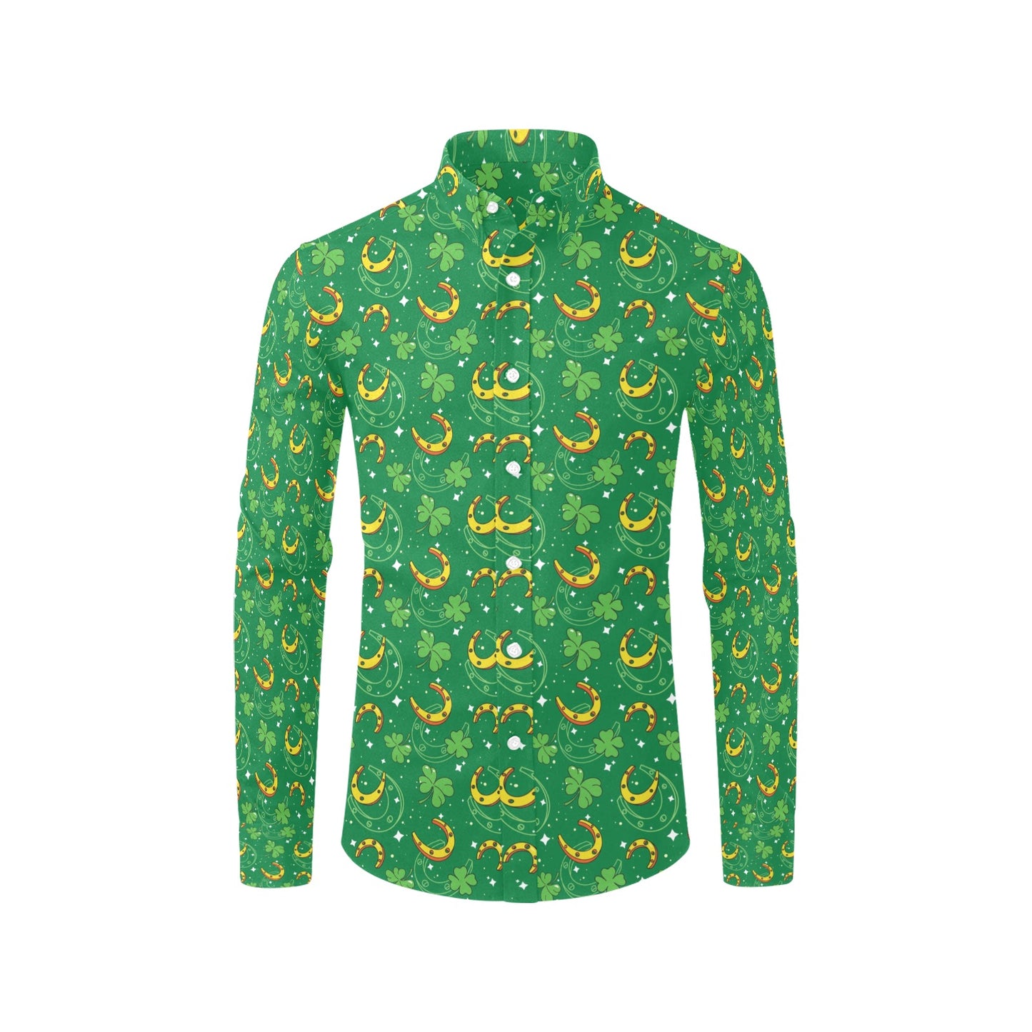 Shamrock With Horse Shoes Print Design LKS305 Men's Long Sleeve Dress Shirt