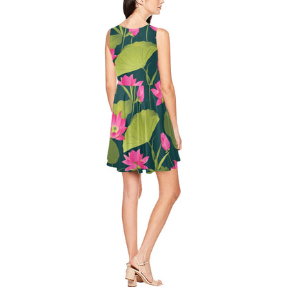 Water Lily Pattern Print Design WL09 Sleeveless Dress
