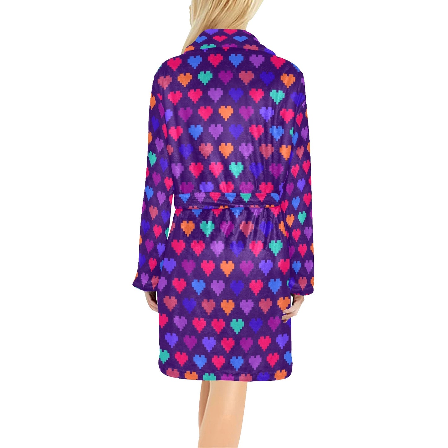 Heart Pixel Pattern Print Design HE03 Women's Fleece Robe
