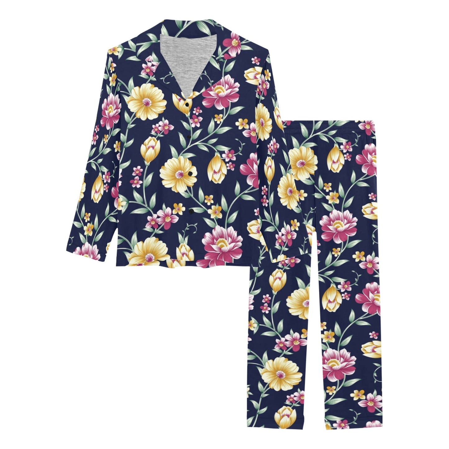 Gerberas Pattern Print Design GB03 Women's Long Pajama Set