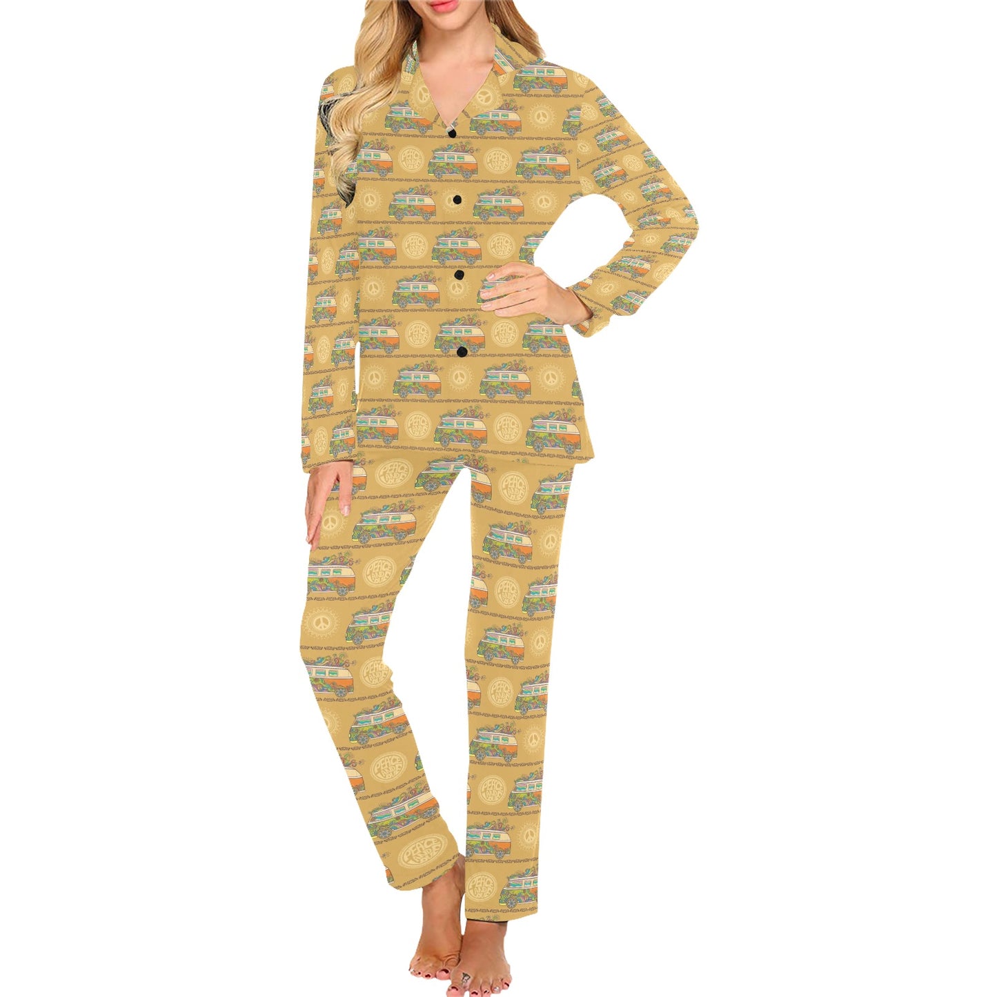 Hippie Van Print Design LKS304 Women's Long Pajama Set