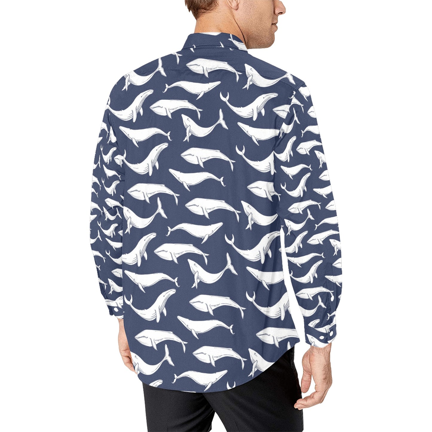 Whale Print Design LKS308 Men's Long Sleeve Dress Shirt