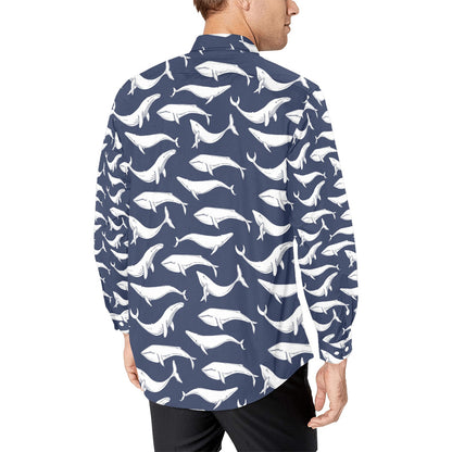 Whale Print Design LKS308 Men's Long Sleeve Dress Shirt