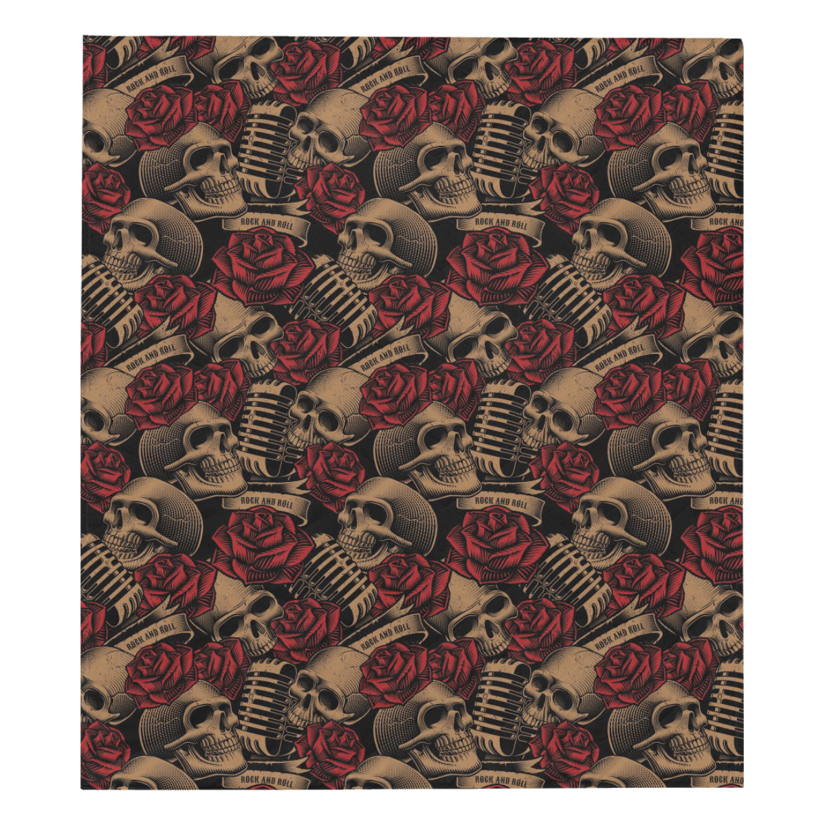 Microphone Skull Rose Pattern Print Design 02 Premium Quilt