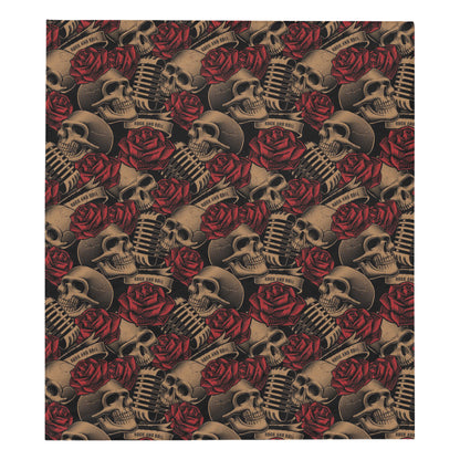 Microphone Skull Rose Pattern Print Design 02 Premium Quilt