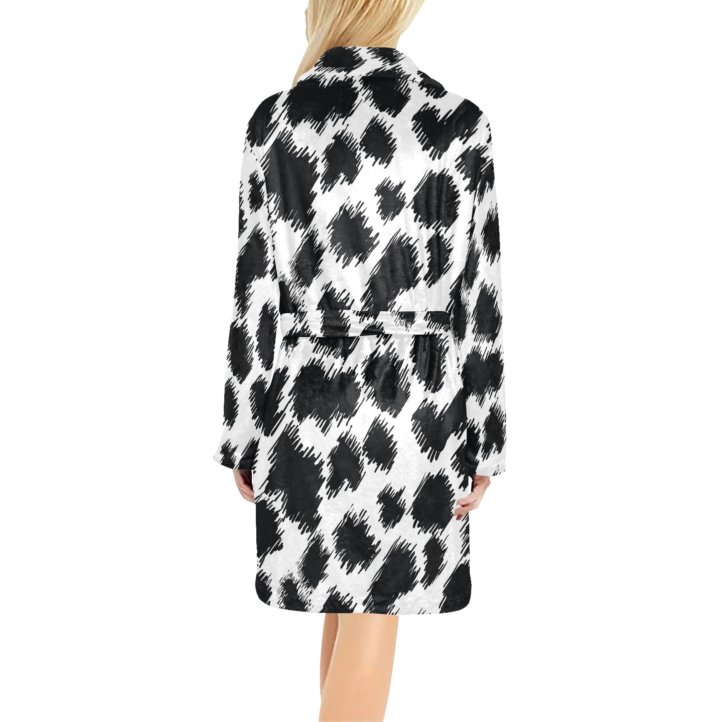 Cheetah Black Print Pattern Women's Fleece Robe
