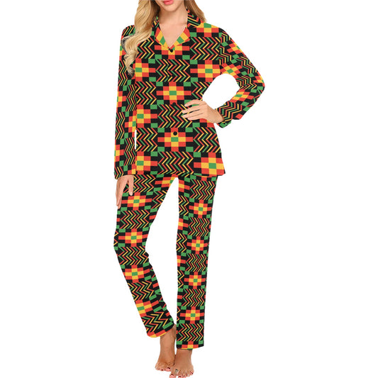 Kente Pattern Print Design 01 Women's Long Pajama Set
