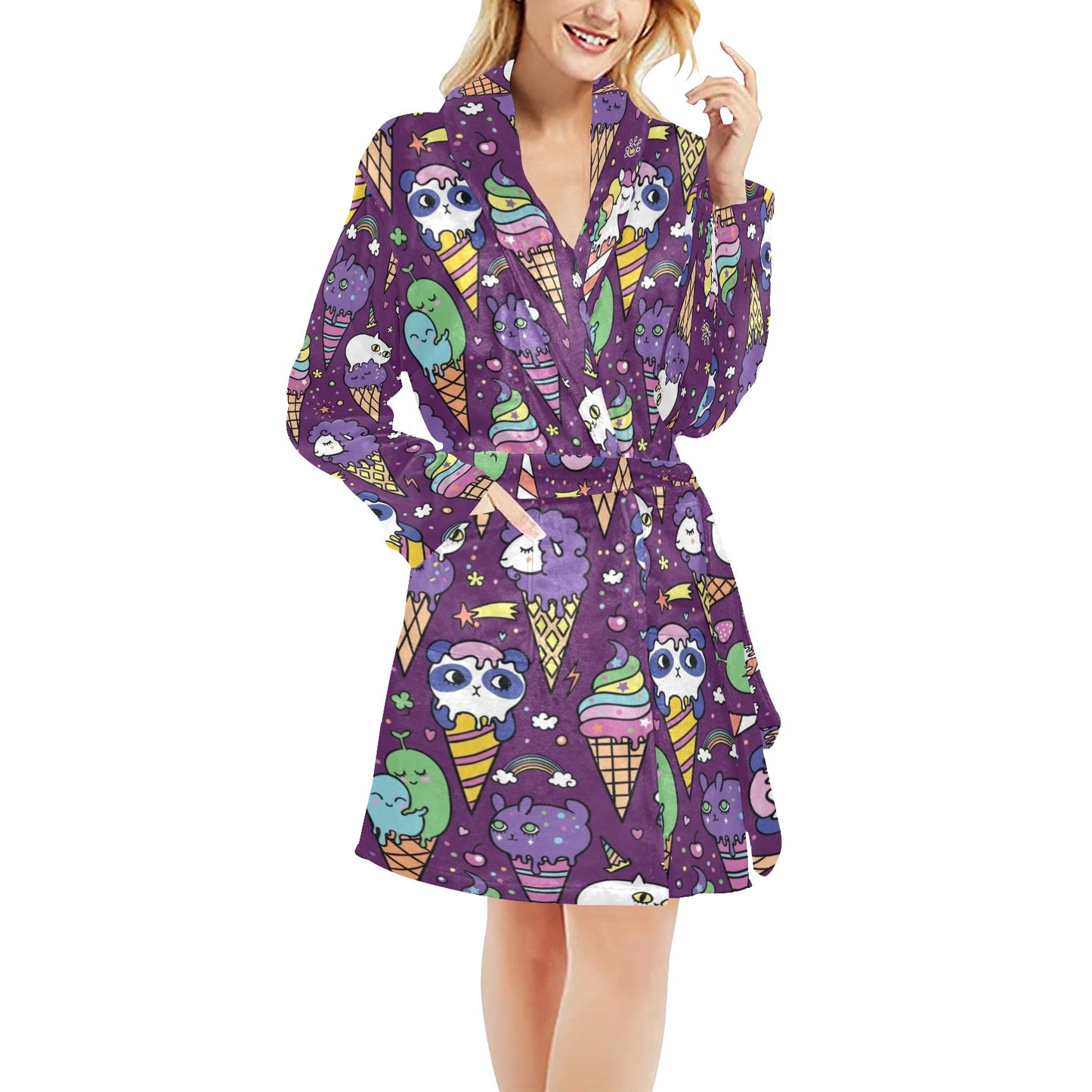 Ice Cream Pattern Print Design IC07 Women's Fleece Robe