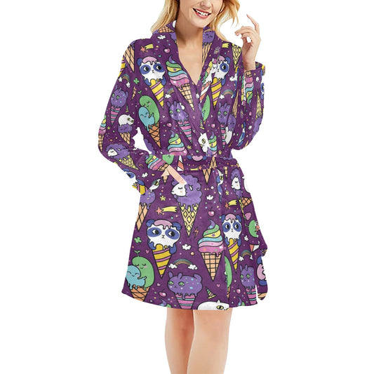 Ice Cream Pattern Print Design IC07 Women's Fleece Robe