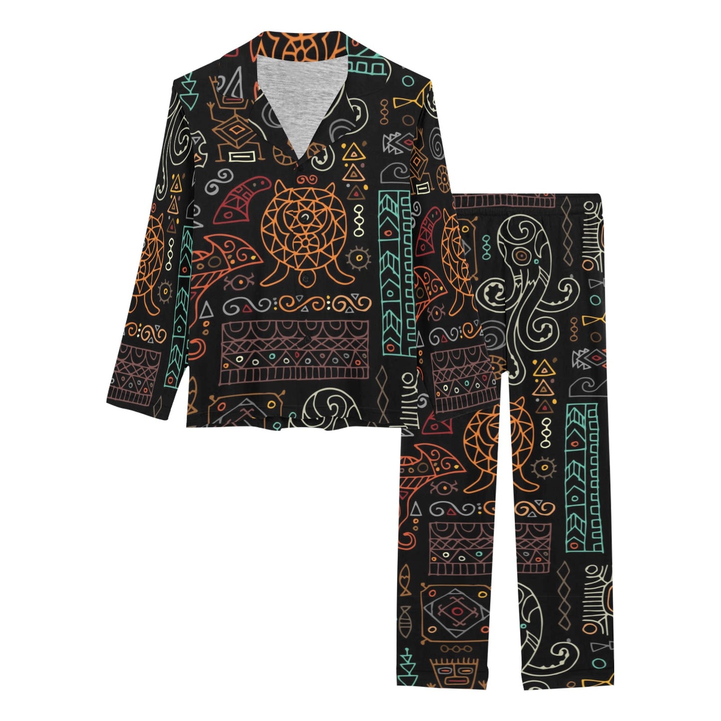 Polynesian Pattern Print Design A04 Women's Long Pajama Set