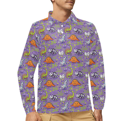 Zombie Dinosaur Print Design LKS302 Long Sleeve Polo Shirt For Men's