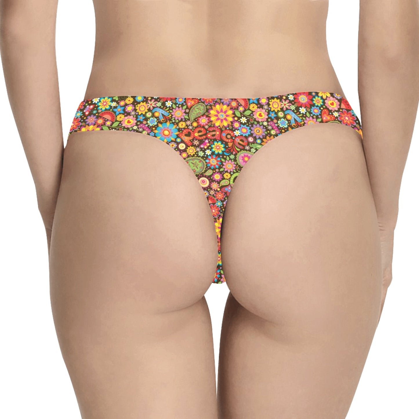 Flower Power Peace Paisley Themed Print Women's Thongs