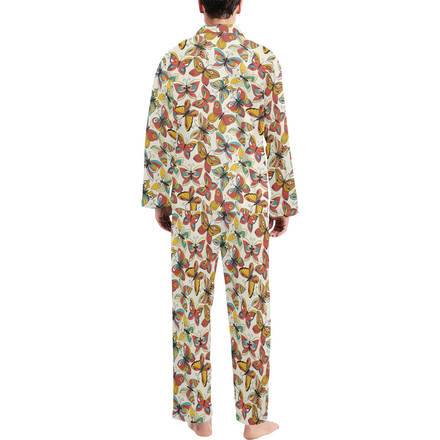 Butterfly Pattern Print Design 02 Men's Long Pajama Set
