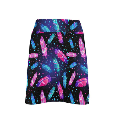Feather Colorful Boho Design Print 17" Golf & Pickleball Skort with Pockets