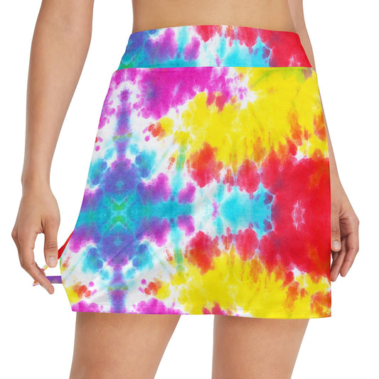 Tie Dye Rainbow Themed Print 17" Golf & Pickleball Skort with Pockets