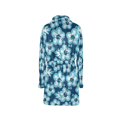 Blue Hibiscus Pattern Print Design HB011 Women's Fleece Robe