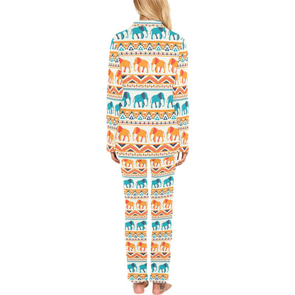 Elephant Aztec Ethnic Print Pattern Women's Long Pajama Set