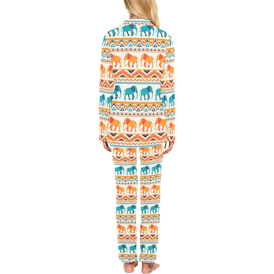 Elephant Aztec Ethnic Print Pattern Women's Long Pajama Set