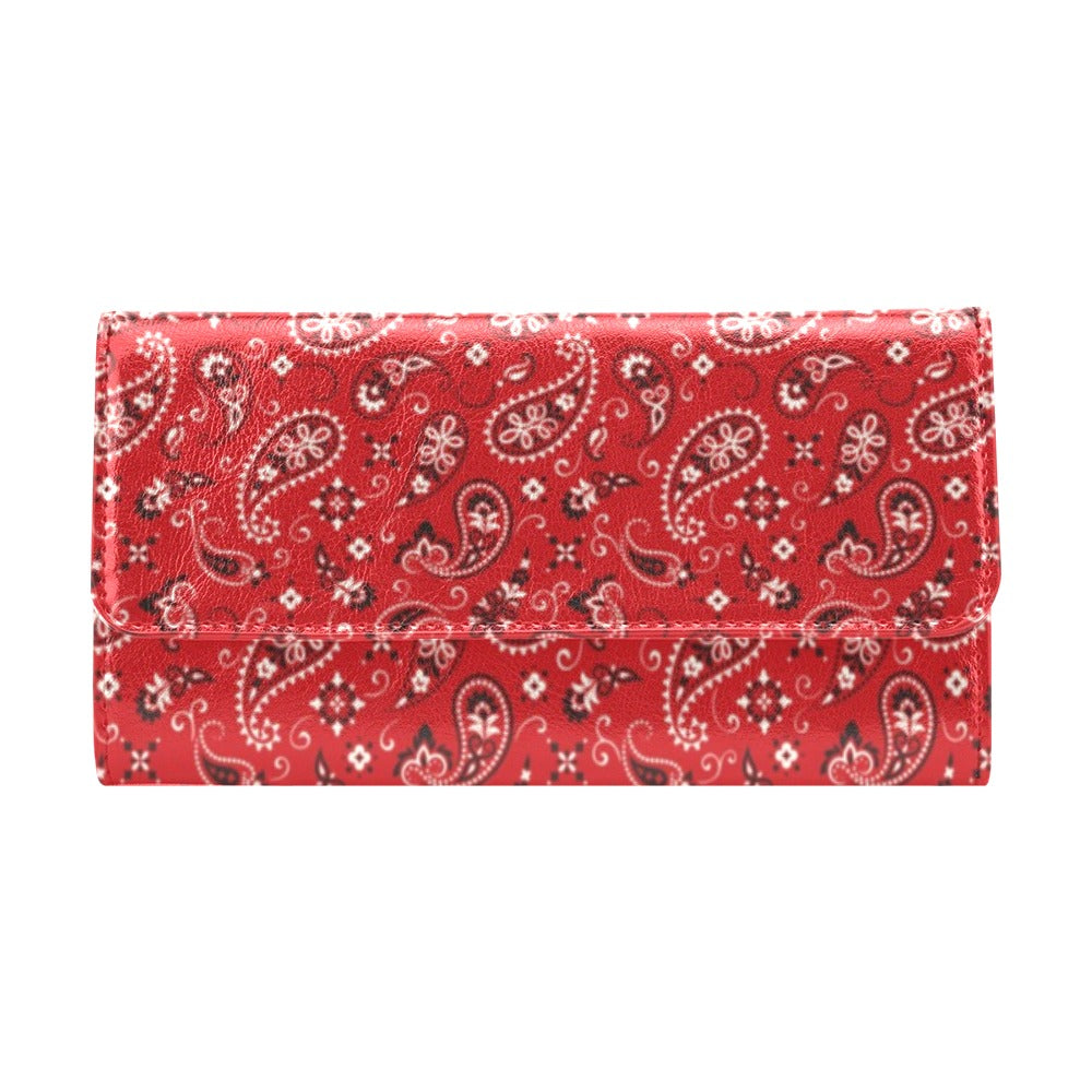 Bandana Paisley Red Print Design LKS3011 Women's Trifold Wallet