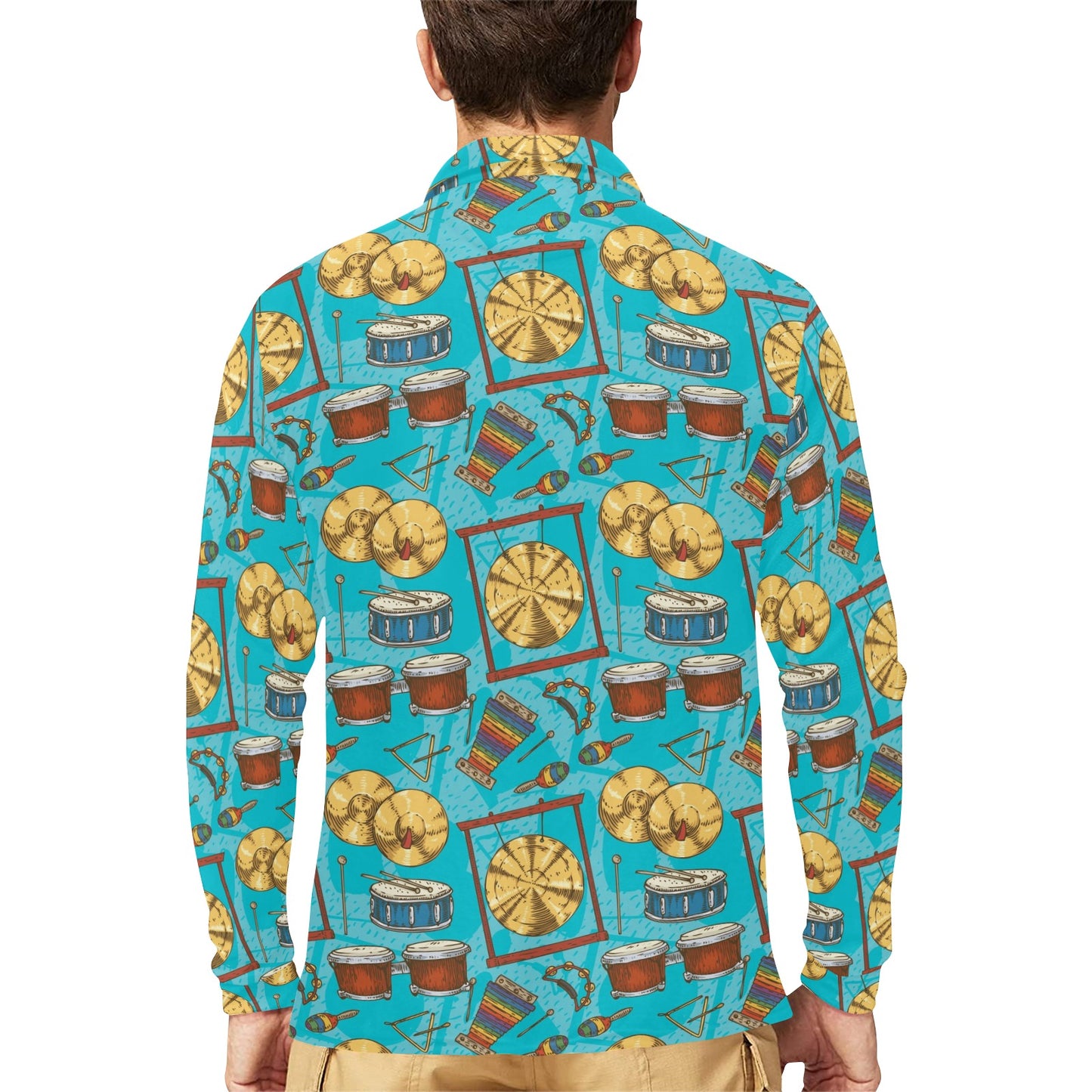 Percussion Pattern Print Design 03 Long Sleeve Polo Shirt For Men's