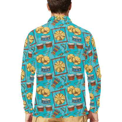 Percussion Pattern Print Design 03 Long Sleeve Polo Shirt For Men's