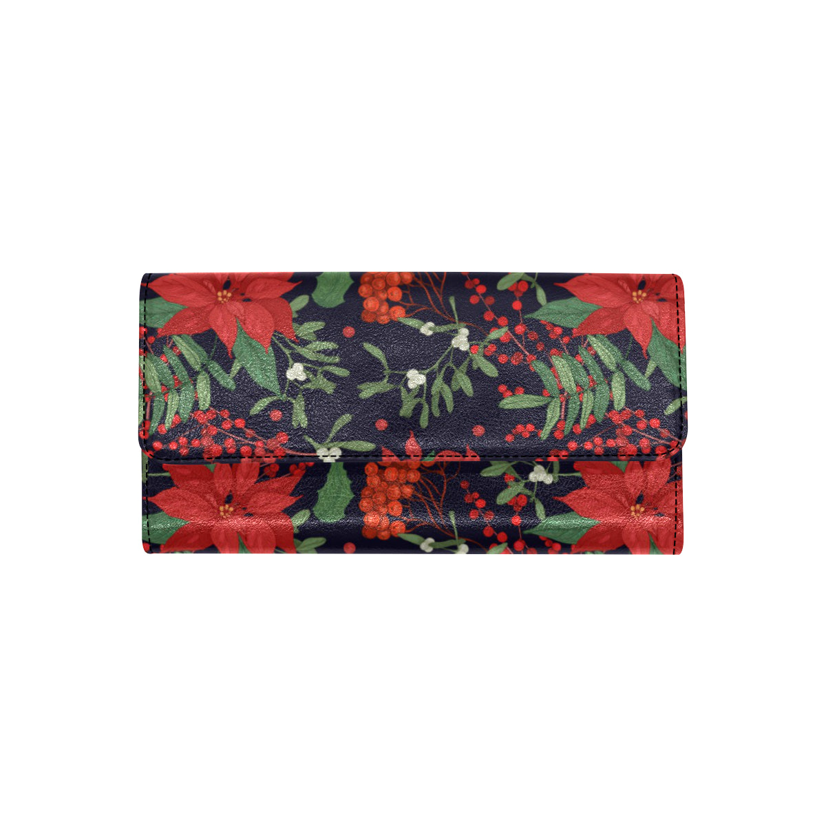 Poinsettia Pattern Print Design POT02 Women's Trifold Wallet