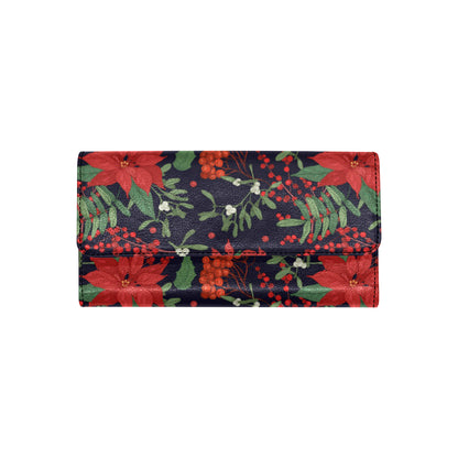 Poinsettia Pattern Print Design POT02 Women's Trifold Wallet