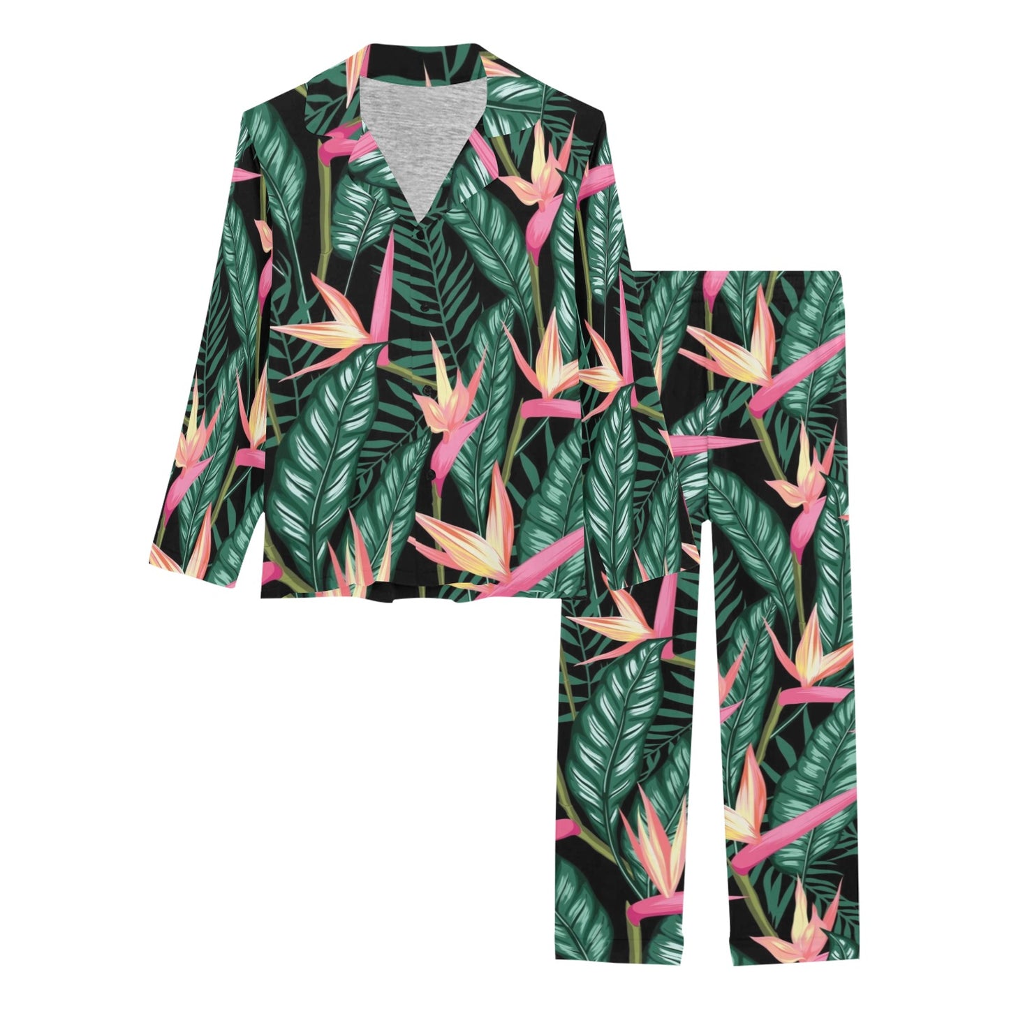 Bird Of Paradise Pattern Print Design BOP03 Women's Long Pajama Set