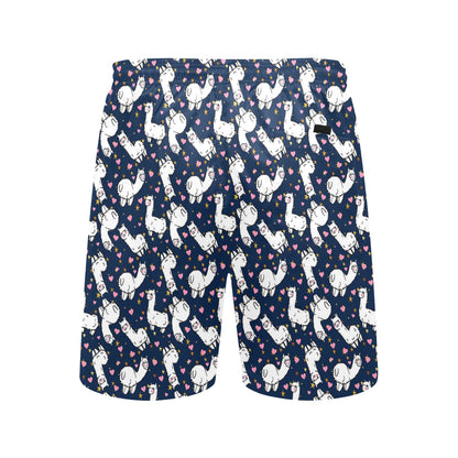 Alpaca Heart Star Design Themed Print Men's Swim Trunks Beach Shorts