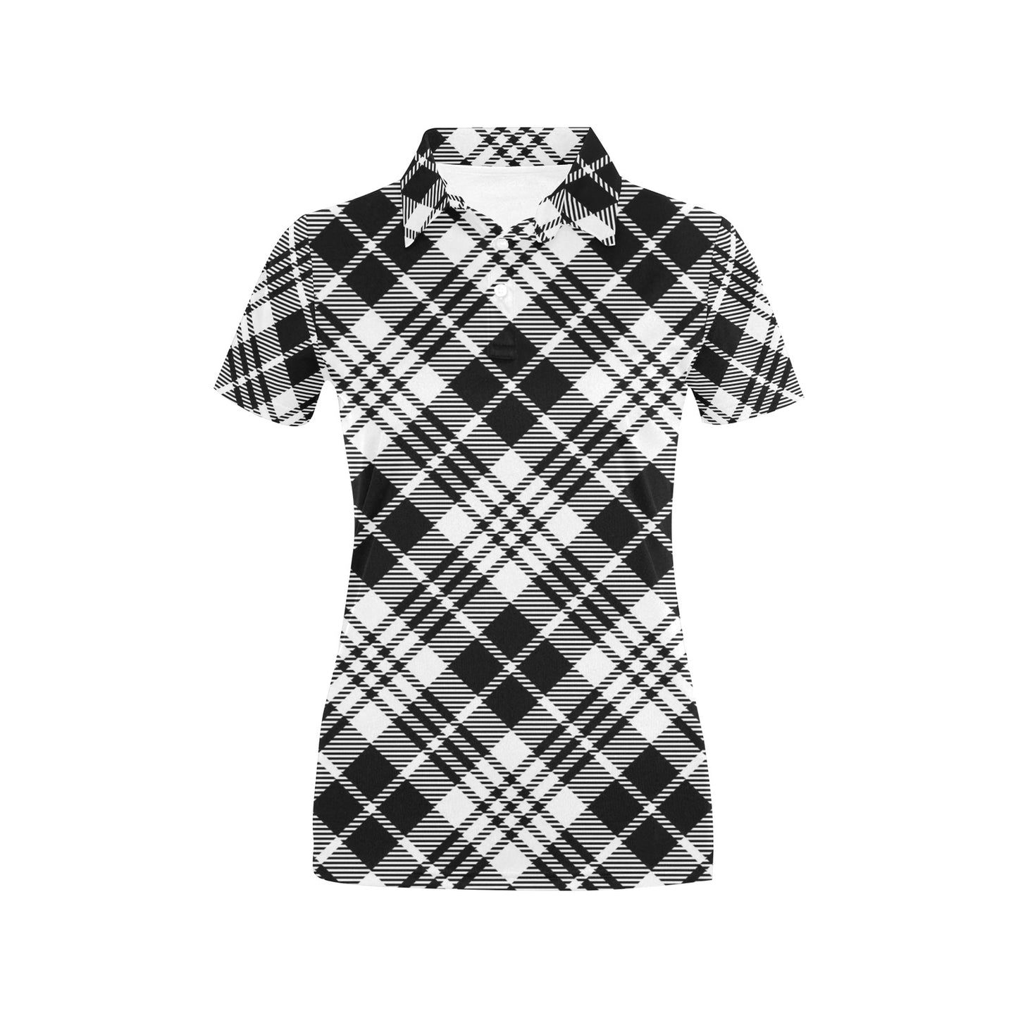 Plaid Black White Pattern Print Design A02 Women's Polo Shirt
