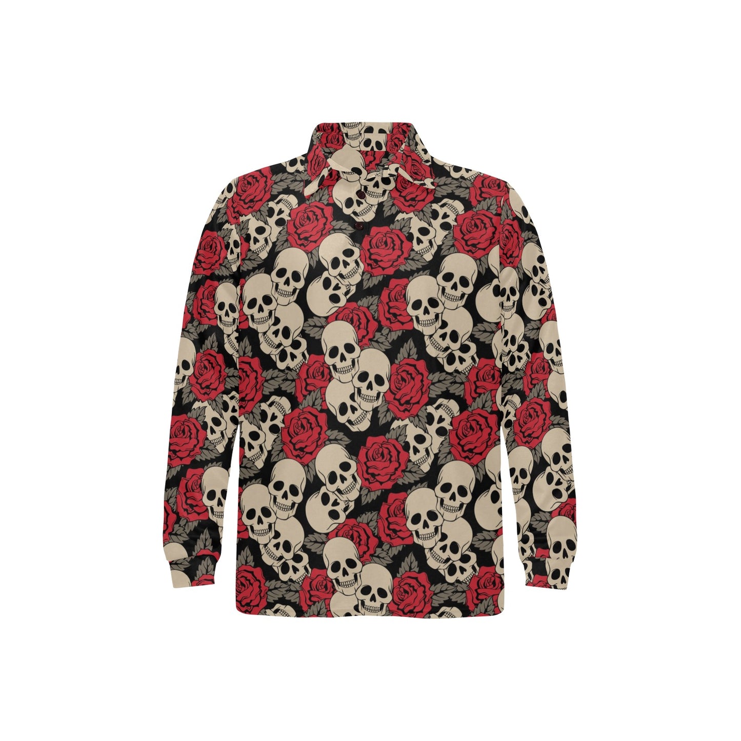 Skull And Roses Print Design LKS301 Long Sleeve Polo Shirt For Men's