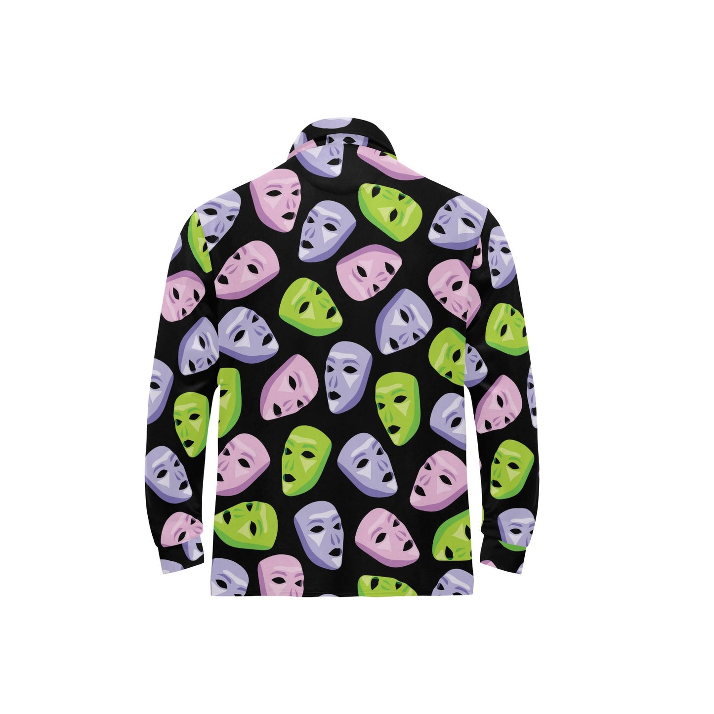 Acting Mask Pattern Print Design 04 Long Sleeve Polo Shirt For Men's