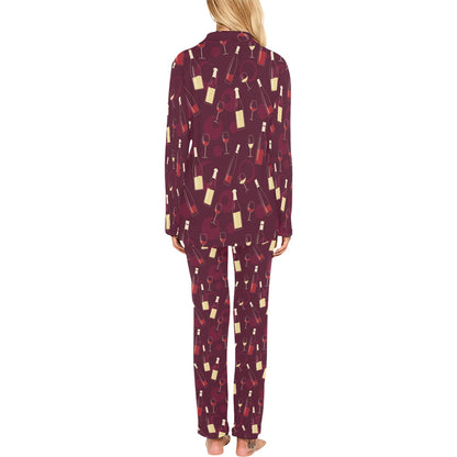 Wine Themed Pattern Print Women's Long Pajama Set