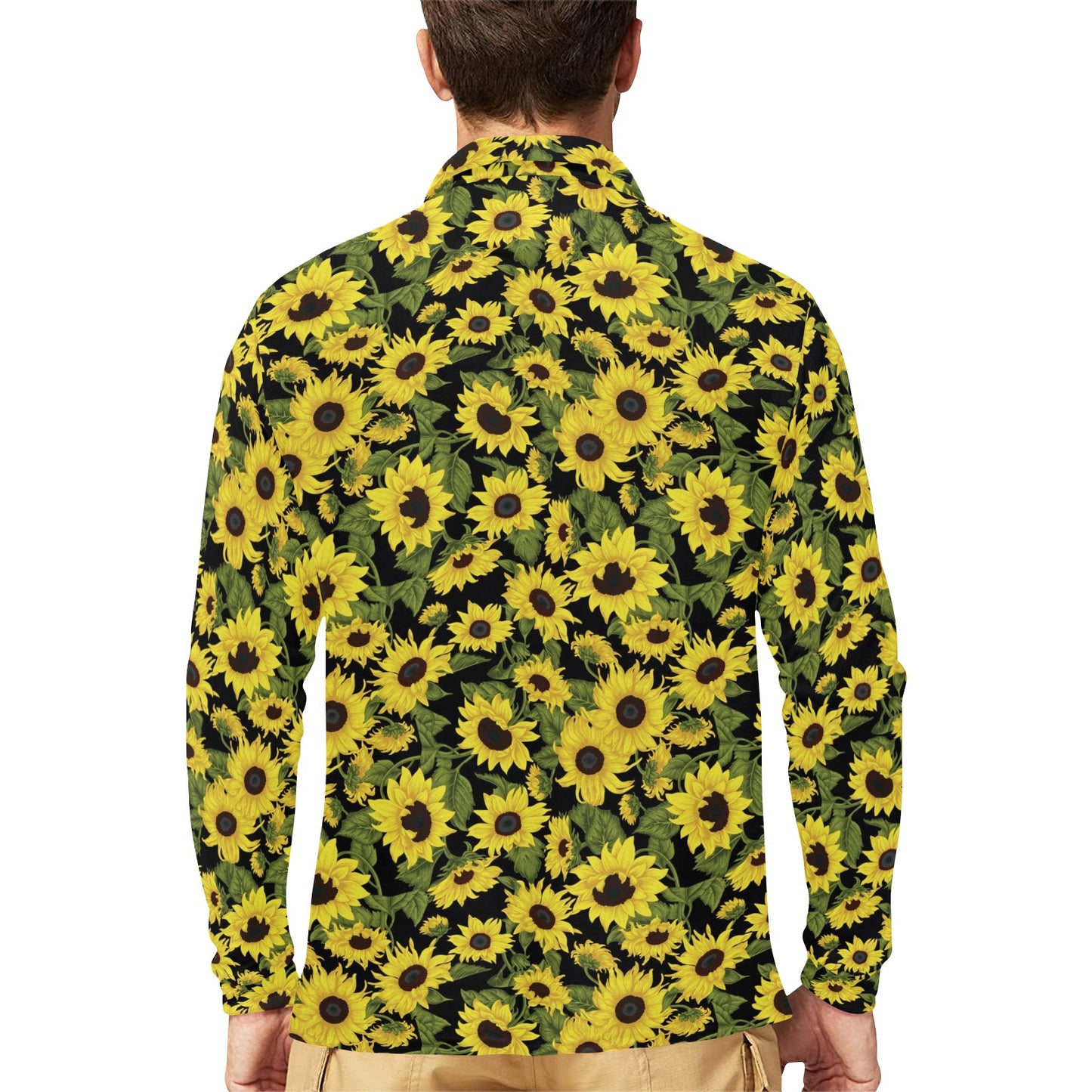 Sunflower Fresh Bright Color Print Long Sleeve Polo Shirt For Men's