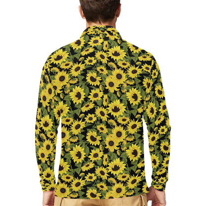 Sunflower Fresh Bright Color Print Long Sleeve Polo Shirt For Men's