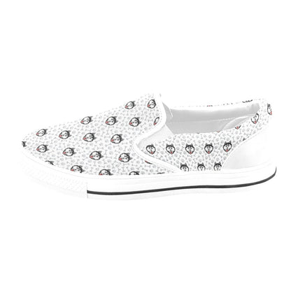 Siberian Huskies Print Design LKS305 White Slip Ons Canvas Women's Shoes