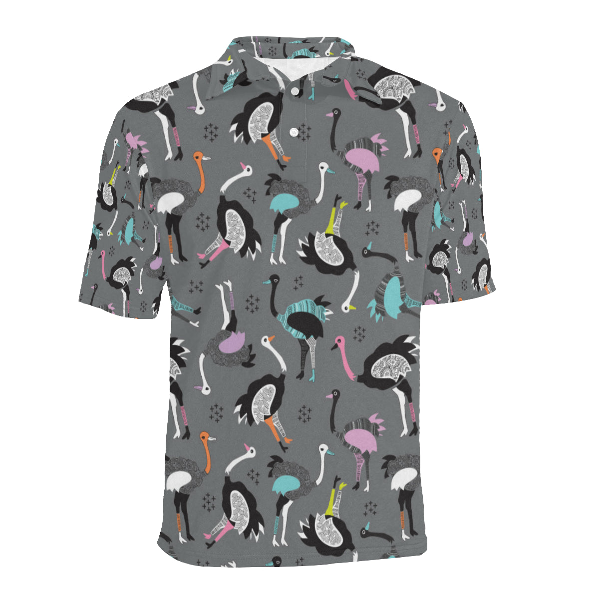 Ostrich Pattern Print Design 01 Men Polo Shirt