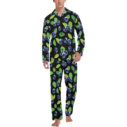 Blueberry Pattern Print Design BB03 Men's Long Pajama Set