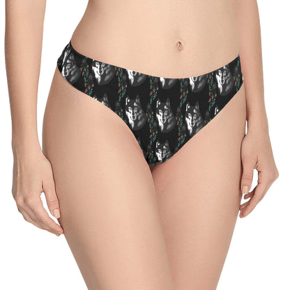 Wolf Black Dream Catcher Design Print Women's Thongs