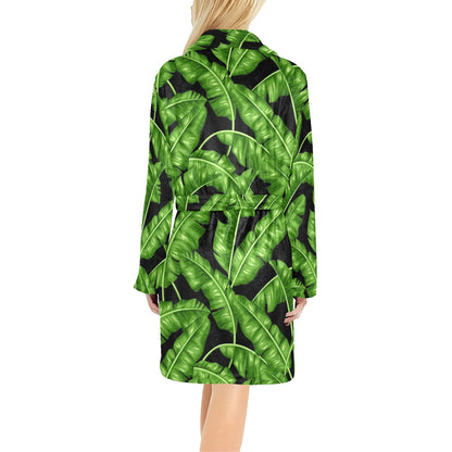 Banana Leaf Pattern Print Design BL01 Women's Fleece Robe