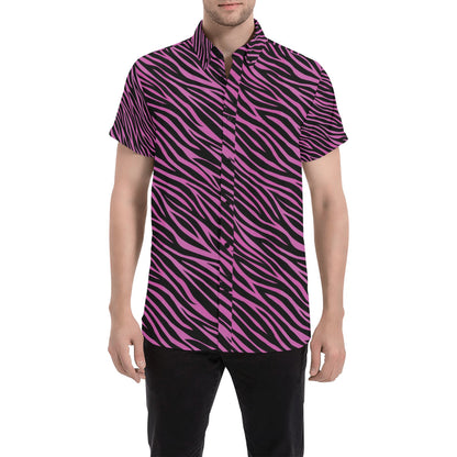 Zebra Pink Print Design LKS304 Men Short Sleeve Button Up Shirt