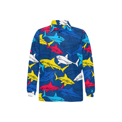 Shark Color Pattern Long Sleeve Polo Shirt For Men's