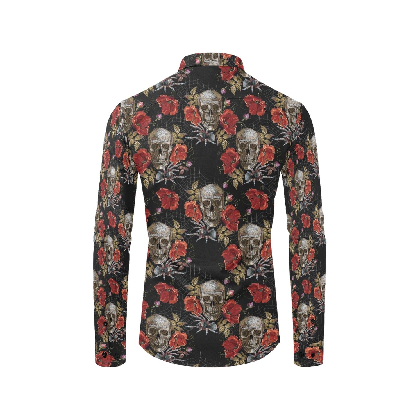 Spider Web Skull Rose Print Design LKS305 Men's Long Sleeve Dress Shirt